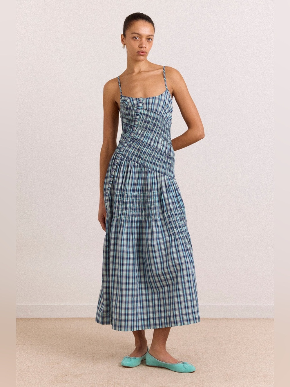 NWT Damson Madder Lyra Tomboy Check Midi Dress in Blue UK 8 / US 4